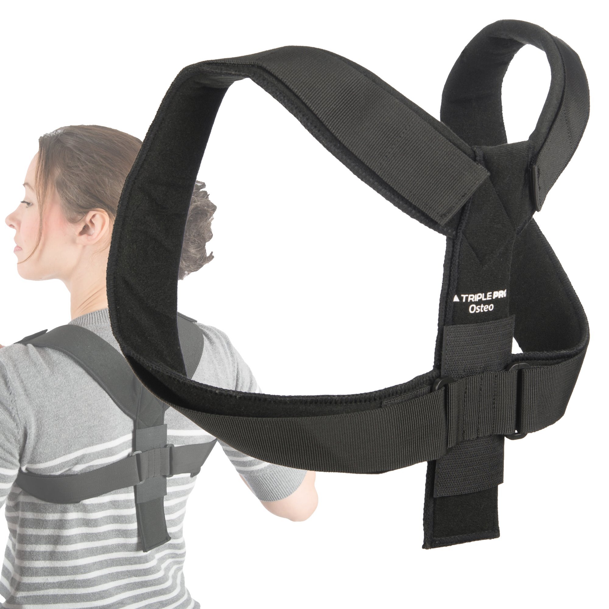 Adjustable Back Brace Posture Corrector for Men and Woman - Instantly Corrects Poor Posture and Provides Clavicle Support - Comfortable and Discreet - Size Adjustable from M to L - Triple Pro® Osteo