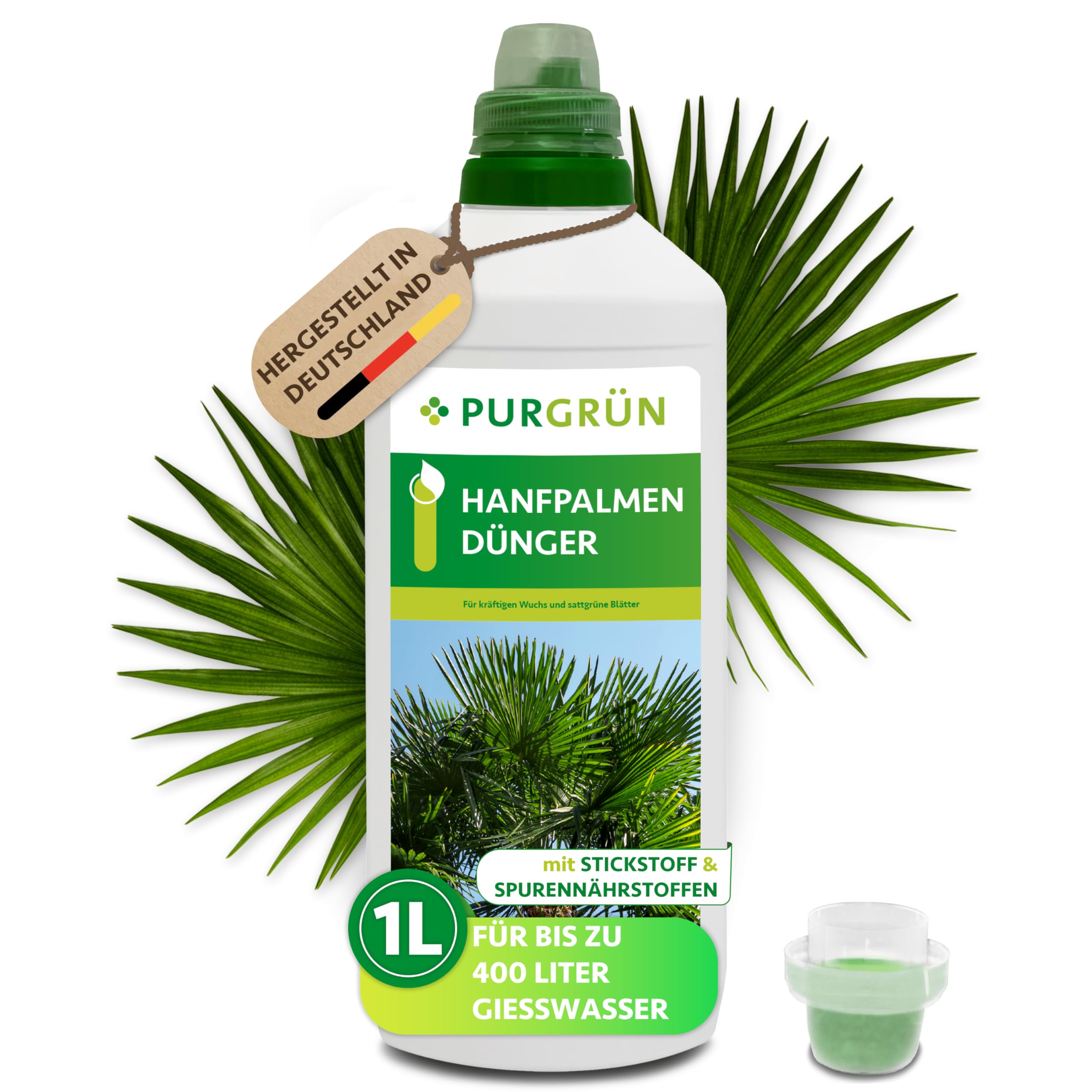 Purgrün® Hanfpalmen-Dünger 1 Liter – Fördert schnelles, gesundes Wachstum – Strahlend grüne Blätter dank Vollspektrum-Nährstoffen – Stärkt die Widerstandskraft – Für bis zu 400 Liter Gießwasser