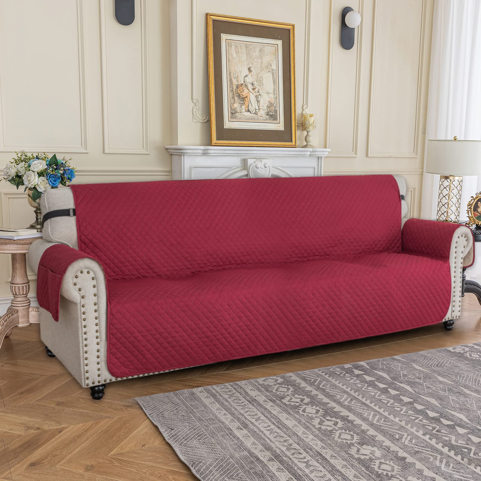 XINEAGE Sofa Überzug, Sofabezug 4 Sitzer Reversible, Wasserdicht Sofabezug, Sofaüberwurf, Sofa Möbel Protector, rutschfeste Sofabezüge für Hunde Haustiere (4 Sitzer, Weinrot)
