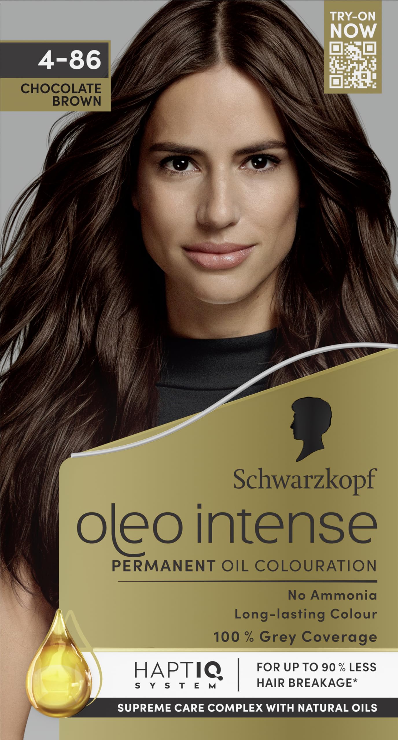 Schwarzkopf Oleo Intense Permanent Oil Colour 4-86 Chocolate Brown, 100% Grey Coverage, Conditioner with HaptIQ System, Long-Lasting Colour, Ammonia Free Hair Dye