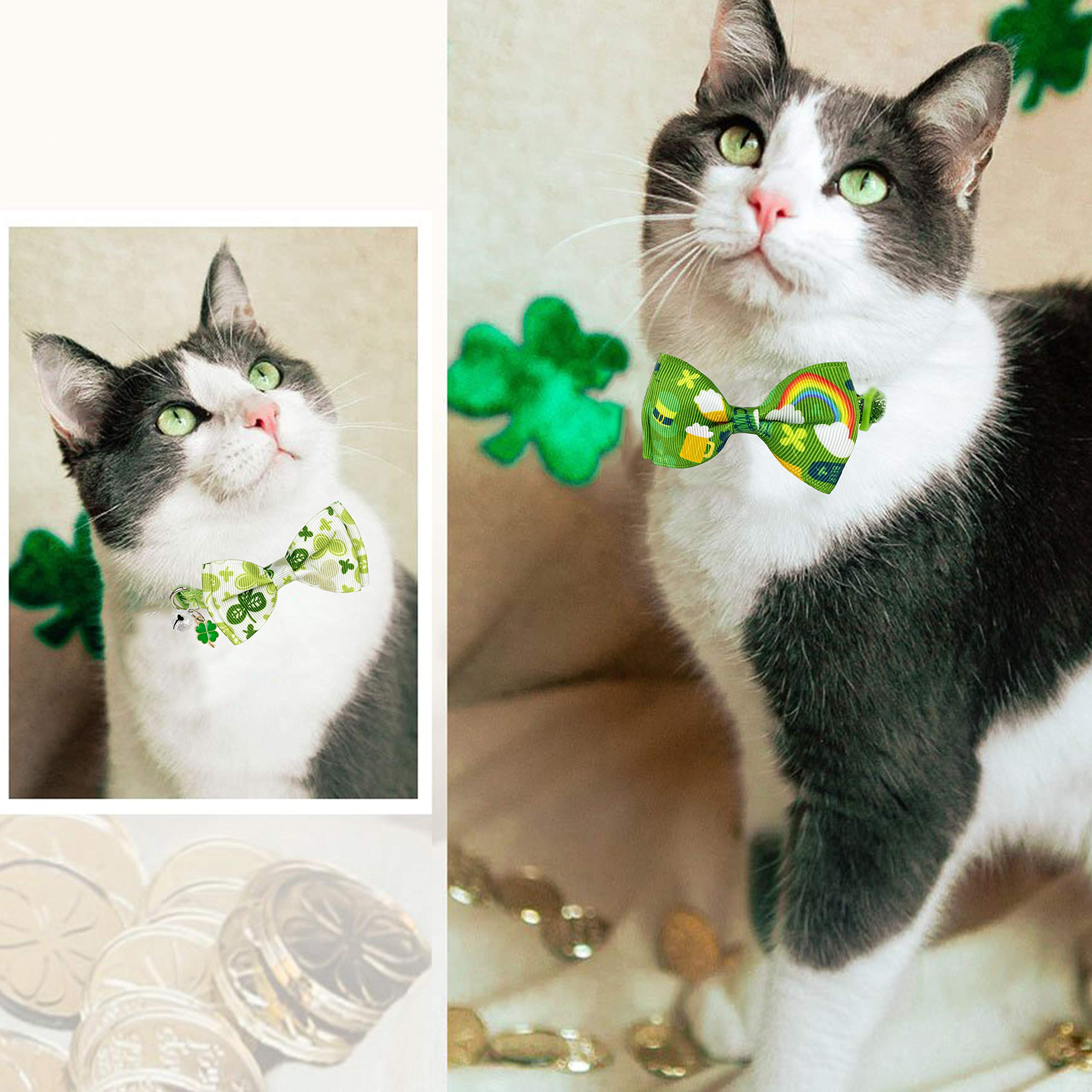 St. Patrick's Cat Halsband mit Fliege und Glöckchen, für Mädchen und Jungen, 2 Stück