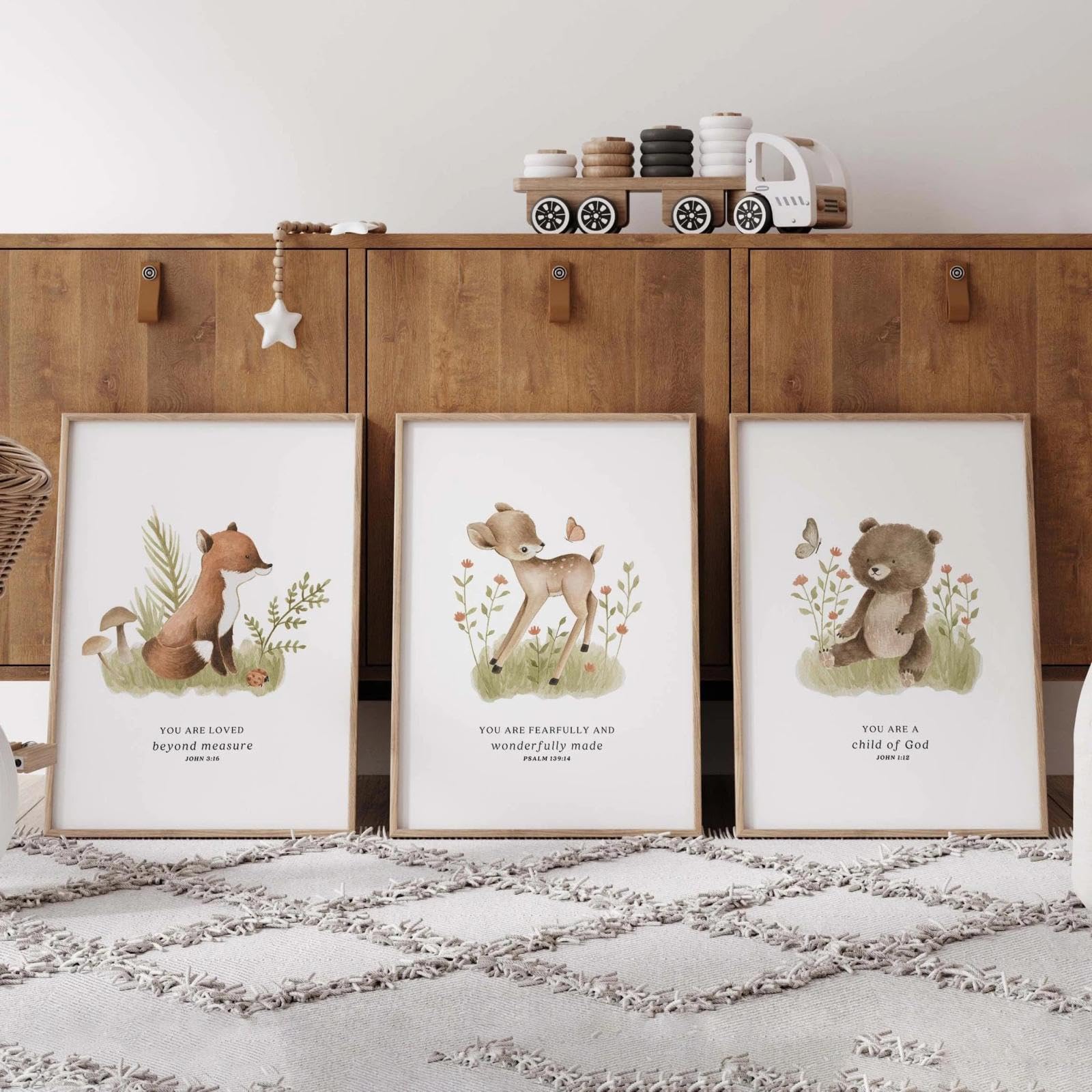 Baibexing Christian Woodland Nursery Prints Bible Verse Canvas Painting Poster And Prints Wall Art Picture For Living Room Home Decor 21X30Cmx3Pcs Unframed