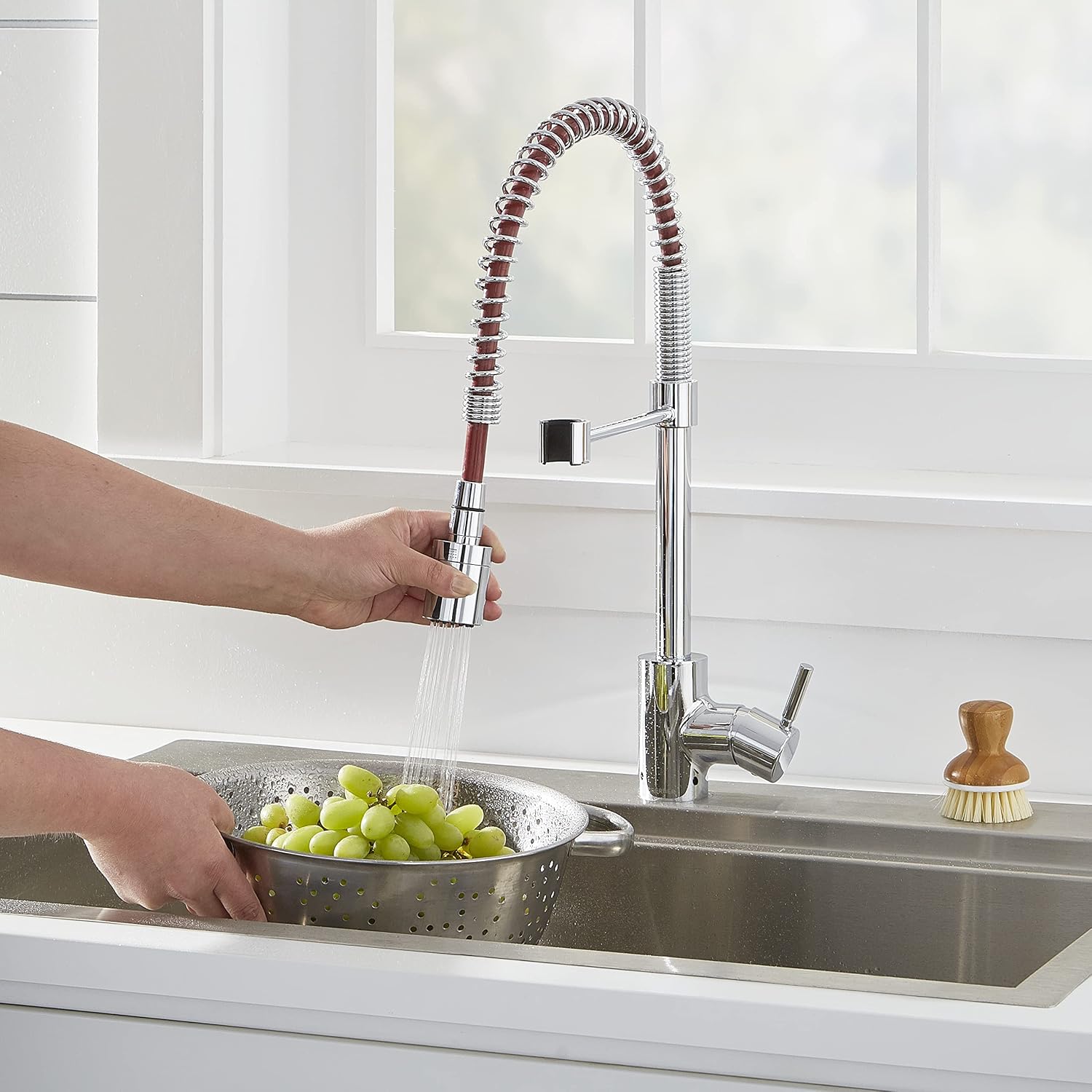 Flаѕh Dеаlѕ - 60% оƒƒ Gerber Danze DH451188CR The Foodie Caliente 1H Pre-Rinse Pull-Down Kitchen Faucet 1.75gpm w Hose, Chrome with Red