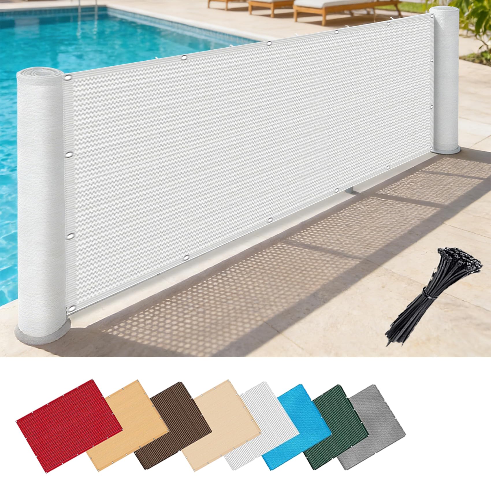 Brise vue terrasse 1.6x5.5m blanc en HDPE 220g m² opaque pour jardin