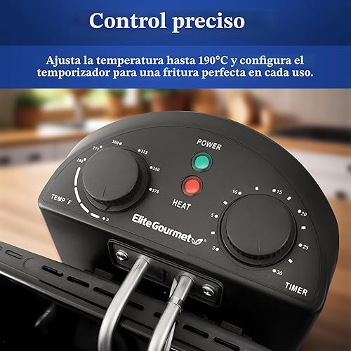 Miniatura 4 de Freidora eléctrica a inmersión con temporizador y filtro antiolor de Elite Platinum EDF-401T Maxi-Matic 1700-Watt de triple cesta en acero