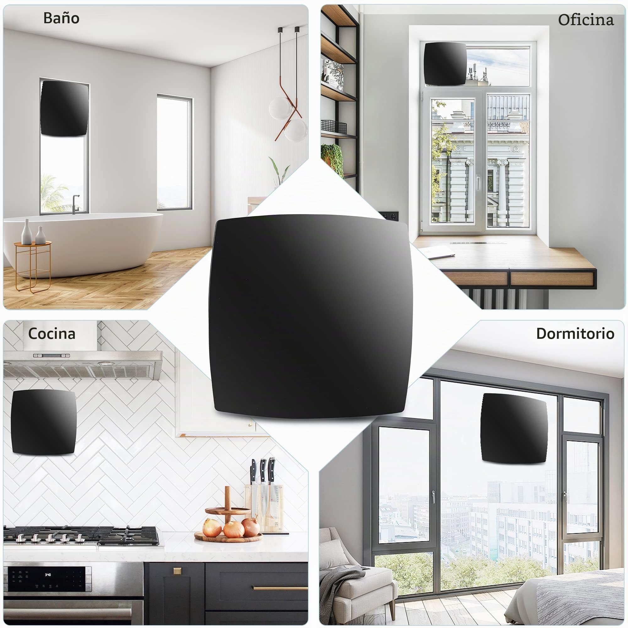Ventilador de baño negro con sensor de humedad de 150 mm, ventilador extractor de aire con válvula antirretorno, anillo de montaje de ventanas para cocina, inodoro, baño