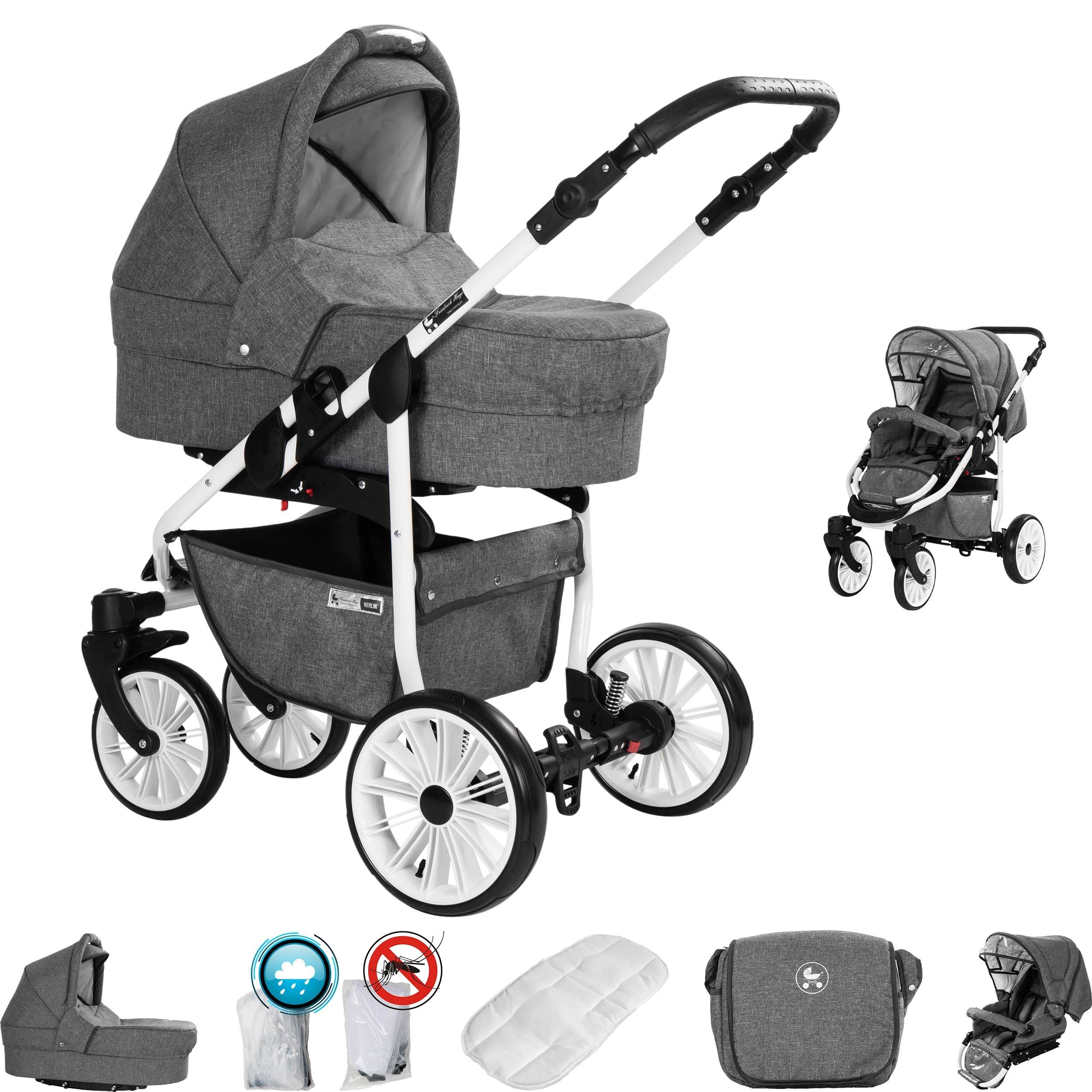 Friedrich Hugo PCS_BERLIN-2IN1-AIR-GW-01 Friedrich Hugo Berlin, 2 in 1  Kombi Kinderwagen, Luftreifen, grau : Amazon.de: Baby