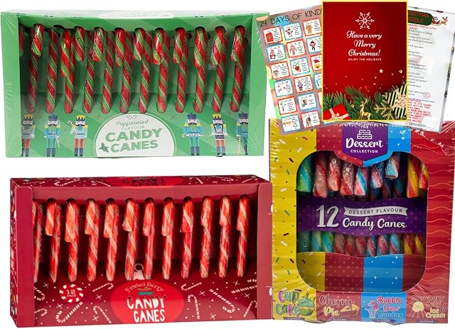 36 Pack Candy Canes Sweets- Frosted Berry, Peppermint and Dessert Collection - Christmas Tree Decorations, Christmas Sweets Box, Christmas Gifts, Birthday Gifts, Party Bag Fillers