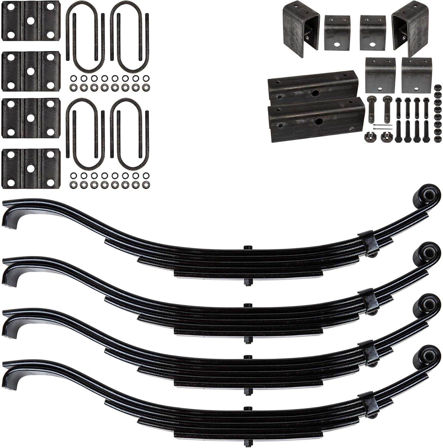 The Trailer Parts Outlet - Trailer 5 Leaf Slipper Spring Suspension and Tandem Axle Hanger Kit for 3" Tubes - 7000 lb Axles