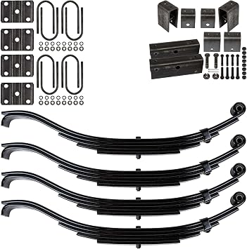 The Trailer Parts Outlet - Trailer 5 Leaf Slipper Spring Suspension and Tandem Axle Hanger Kit for 3" Tubes - 7000 lb Axles