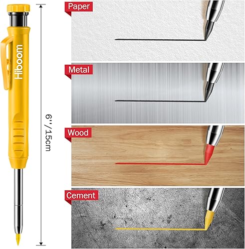 Miniatura 5 de Hiboom 4 lápices mecánicos de carpintero con 28 repuestos, juego de marcadores de agujero profundo afilador integrado, herramientas de escritura