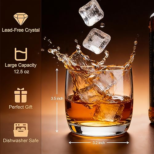 Miniatura 3 de Juego de 6 vasos de whisky, vasos de 12 onzas, vasos transparentes para whisky, cóctel y jugo, regalo único para hombres y mujeres