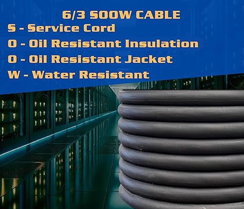 Miniatura 4 de Cable SOOW de 63 de 25 pies, 6 AWG 3 conductores, cable SO  calibre 6 3 conductores (63 cables) Cable de extensión de alimentación portátil de 600 V