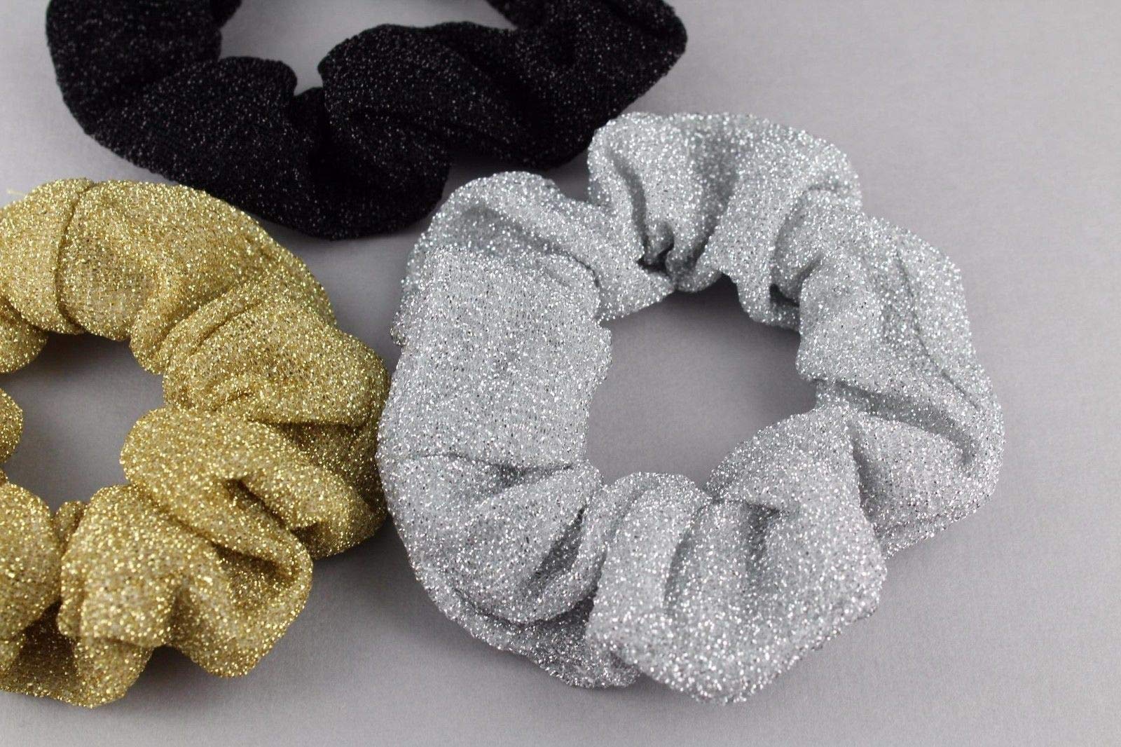 Amazon.com : Scrunchies Gold Silver Black Pack 3 Sparkly  display picture 3