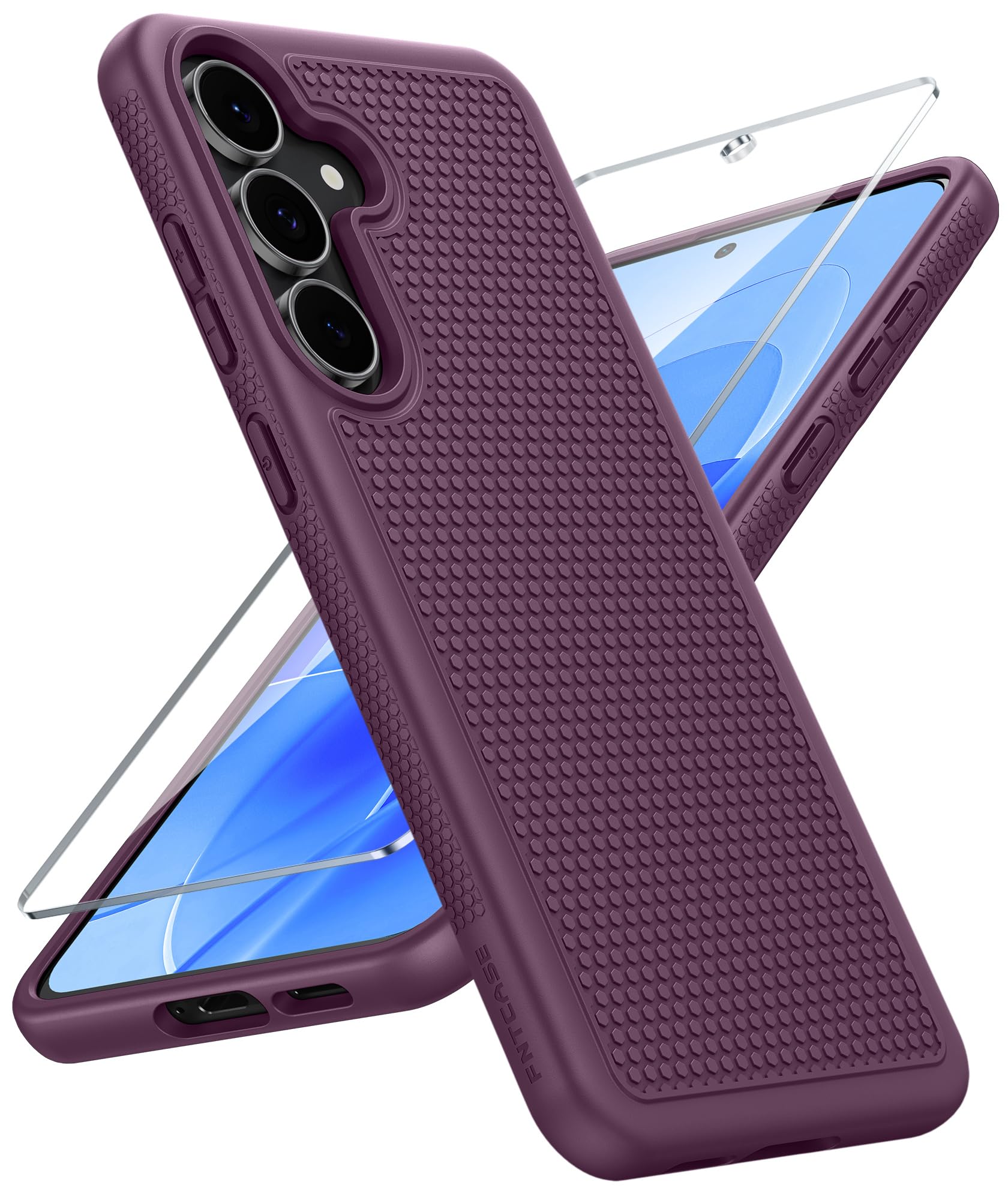 FNTCASE for Samsung Galaxy S25 FE Case: Shockproof Protective Non Slip | With Screen Protector, Shockproof Drop Protection, Matte Textured Protective Cell Phone Cover, for Daily Use, Burgundy