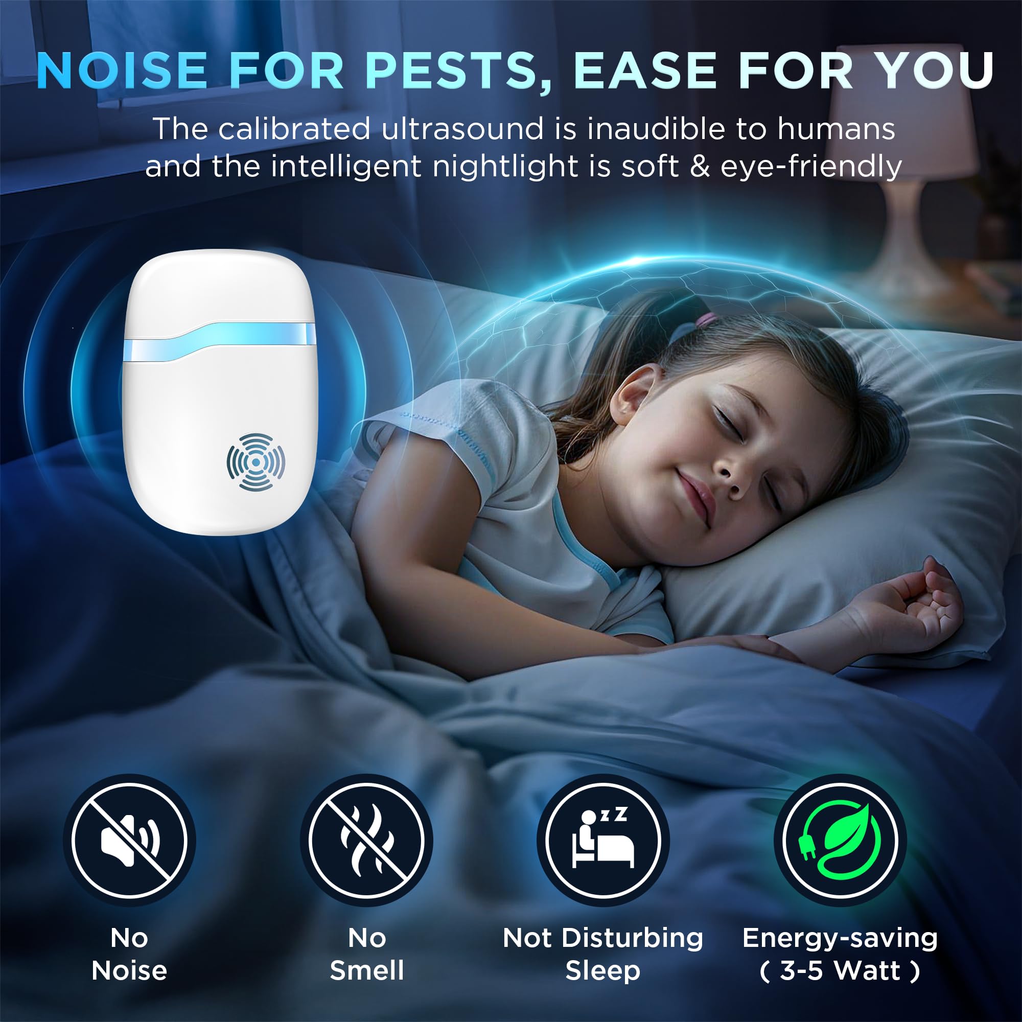 Repelente ultrasónico de insectos y plagas para interiores, fuerza motriz más fuerte, repelente para ratones, ratas, cucarachas, insectos, hormigas, arañas, dispositivo de control enchufable, uso