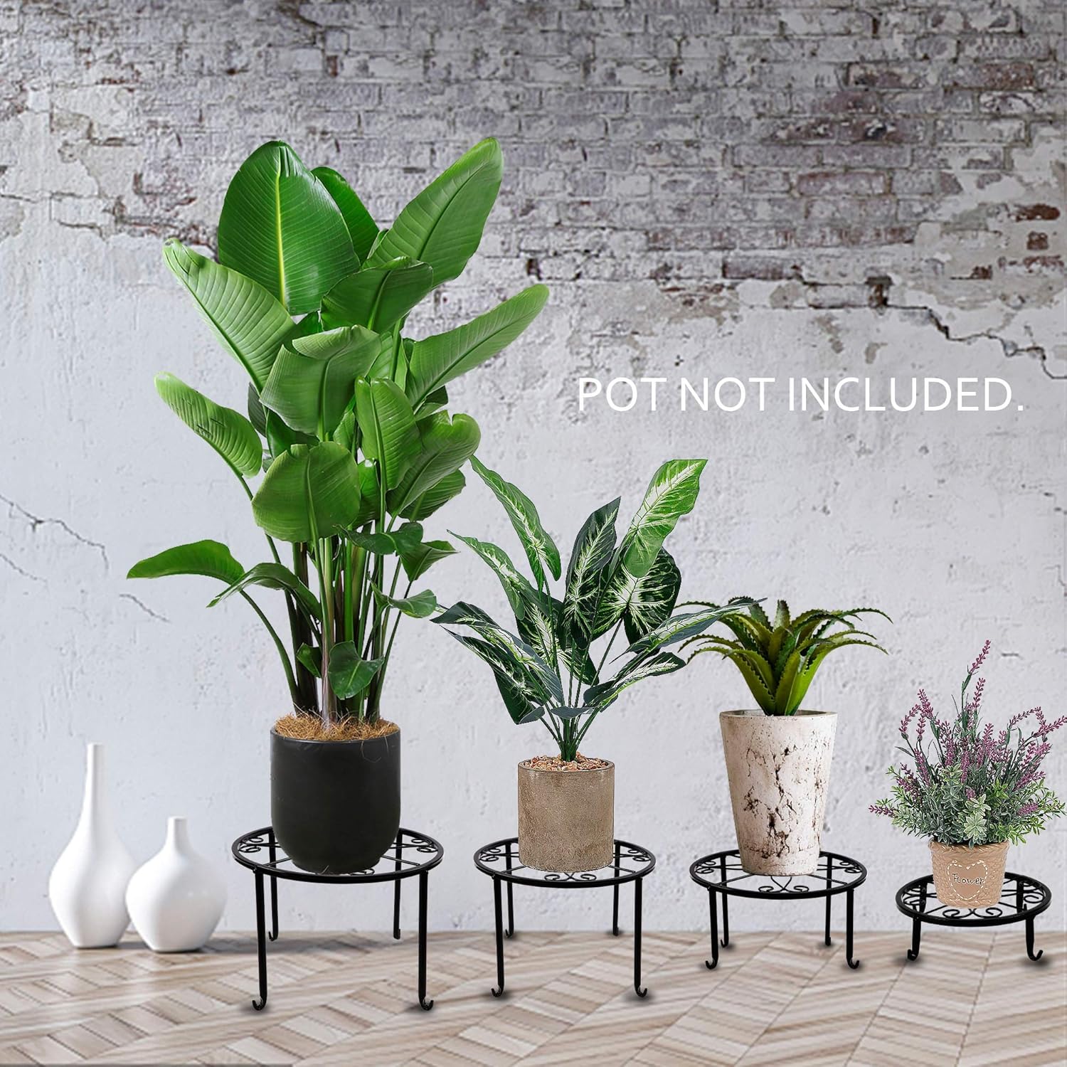 yosager 4 Pack Metal Plant Stands for Flower Pot, Heavy Duty Potted Holder, Indoor Outdoor Metal Rustproof Iron Garden Container Round Supports Rack for Planter : Patio, Lawn & Garden