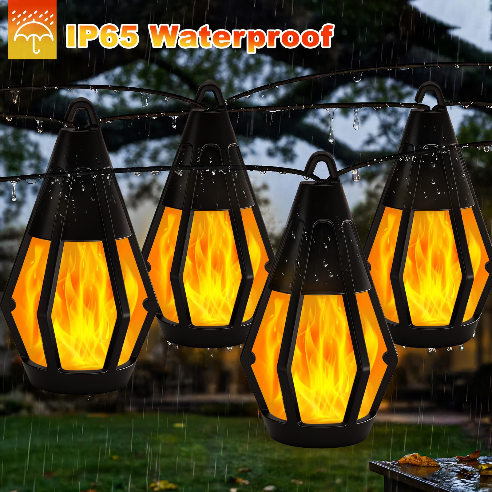 Solar-Lichterkette für den Außenbereich, 15 LEDs, warmweiße Flamme, 15 m | Wasserdichte Solar-Lichterkette für den Außenbereich, Baum, Halloween, Terrasse, Garten, Veranda, Party-Dekorationen