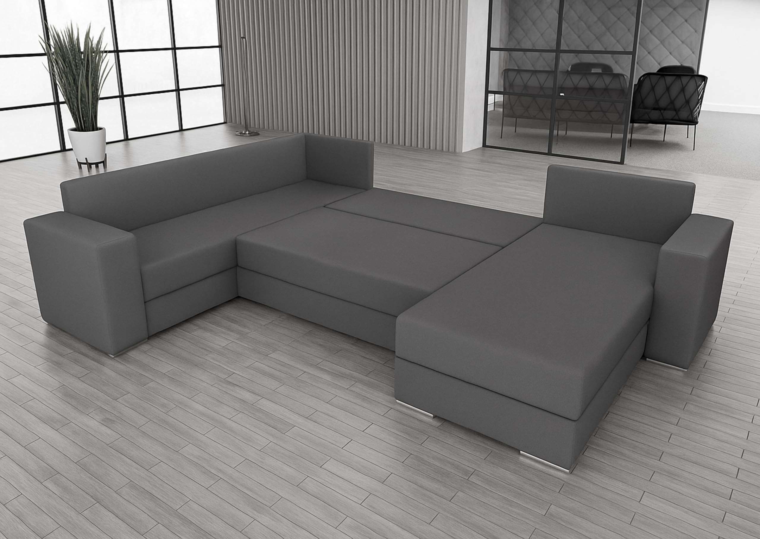 AXLIVING Canapé d'angle Grand LOVERE 314 cm - Canapé Gris Convertible