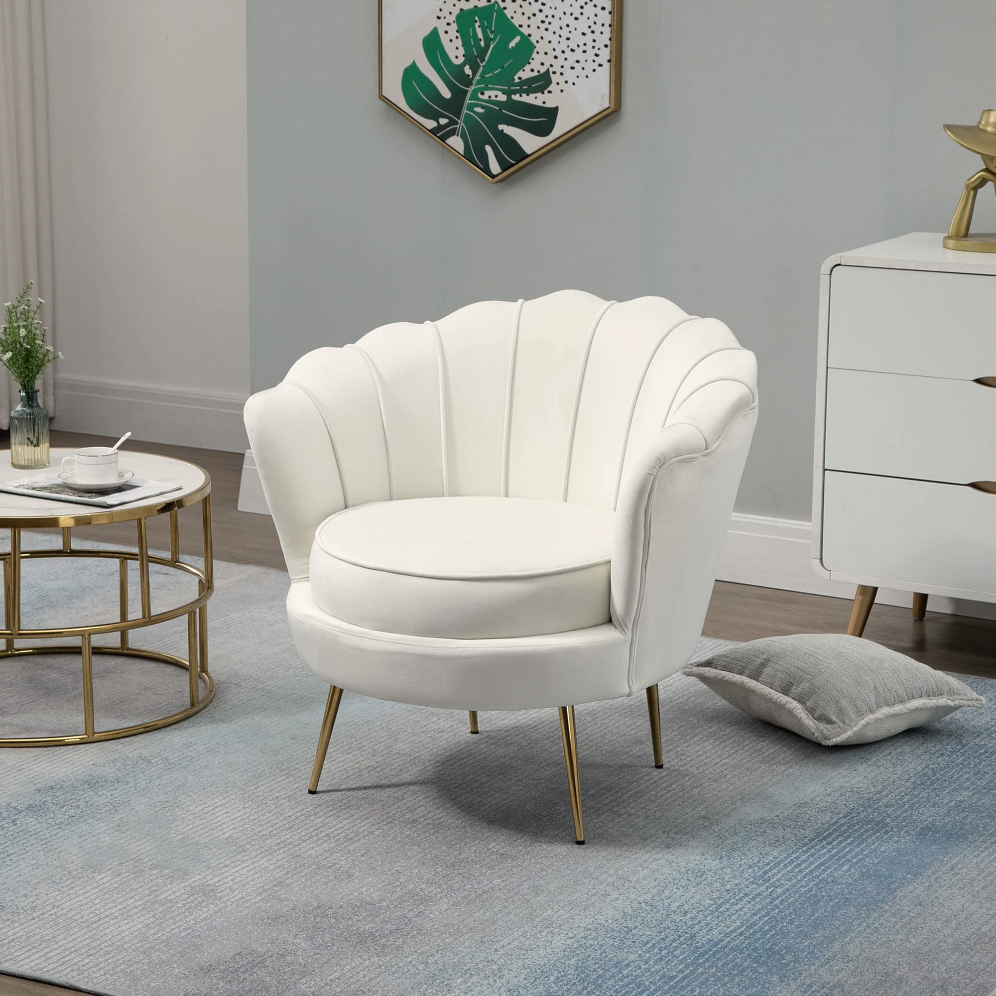 HOMCOM Poltrona Design Vintage in Velluto Rétro 79x77x77cm, Crema