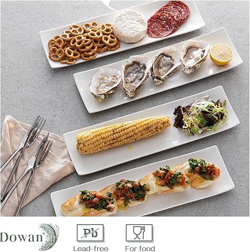 Miniatura 3 de DOWAN Juego de 4 platos de sushi de 14 pulgadas, platos rectangulares largos y bandejas para galletas para servir, platos de cerámica blanca para