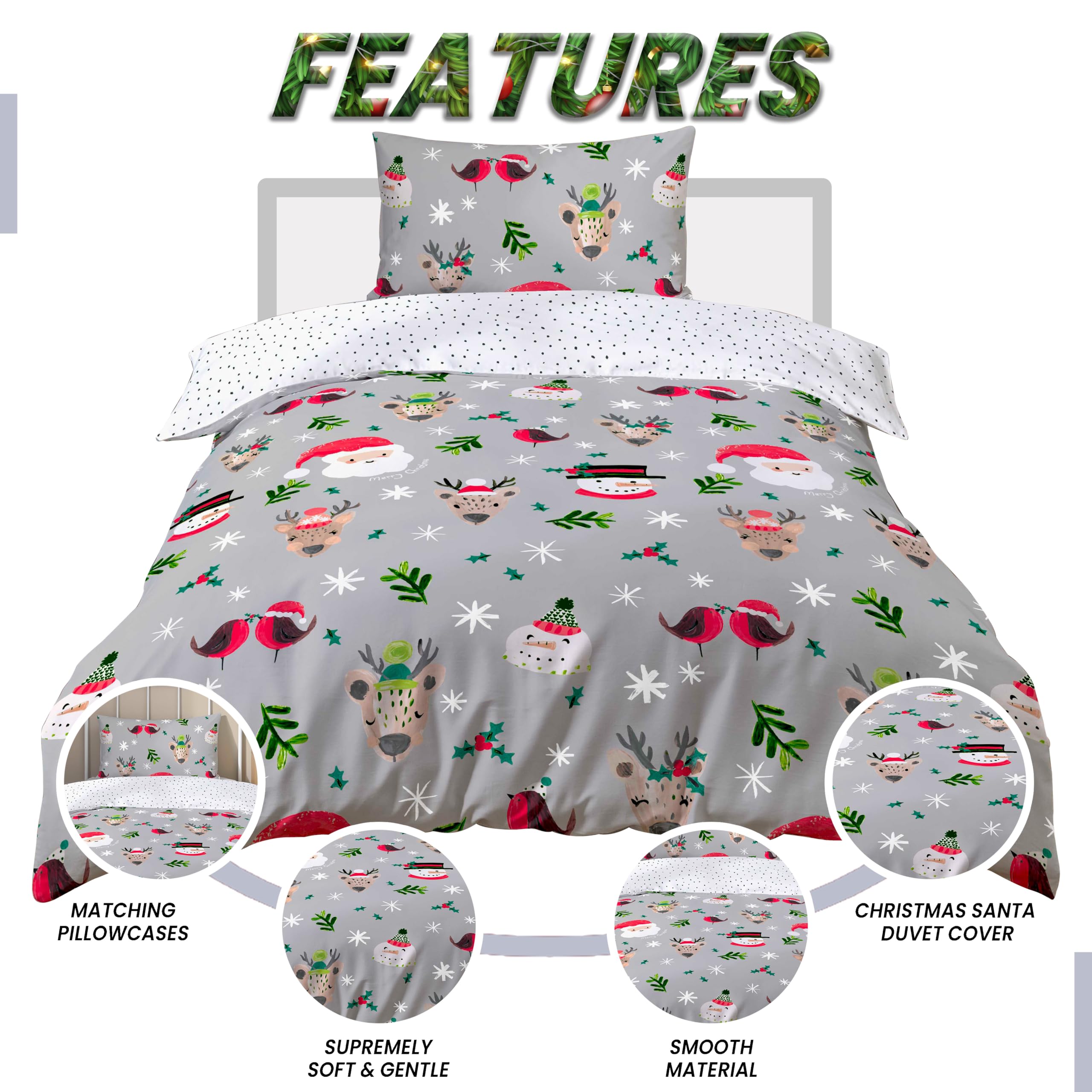 Olivia Rocco Christmas Santa & Friends Duvet Cover Set Festive Holiday Bedding with Santa Claus Comforter Quilt Covers Xmas Bed Set including Pillowcases - Image 3