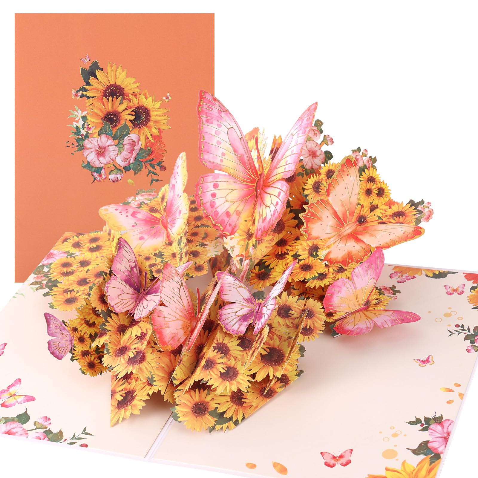 Gosknor 3D Pop up Butterfly Card, Gold Stamping Colorful 3D Butterfly Greeting Card with Envelope Delicate Sunflower Anniversary Birthday Cards for Wife Husband Mother Father
