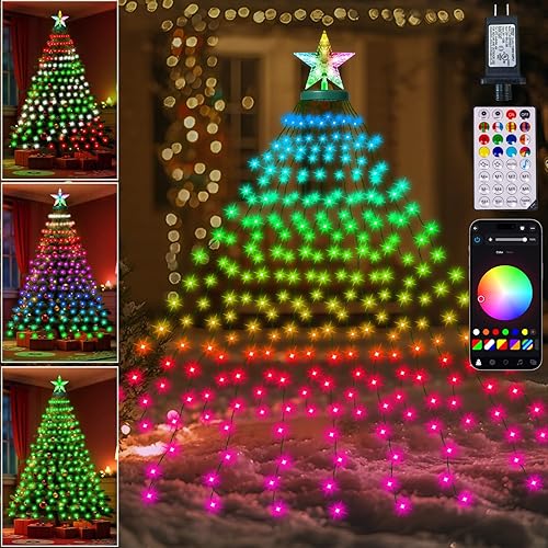 Luces inteligentes para árbol de Navidad con estrella superior, control de aplicación, sincronización de música, cambio de color, luces de Navidad