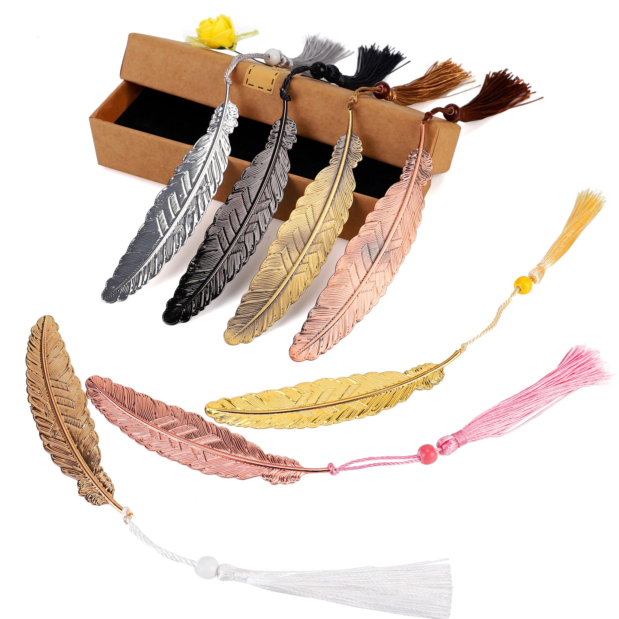 7 Pieces Vintage Metal Feather Bookmarks with Tassels and Beaded for Adults and Kids,Perfect Kids Office School Reading and Gifts and Collections,Ideal Gift for Reader, Woman and Kids.(Seven Colors)