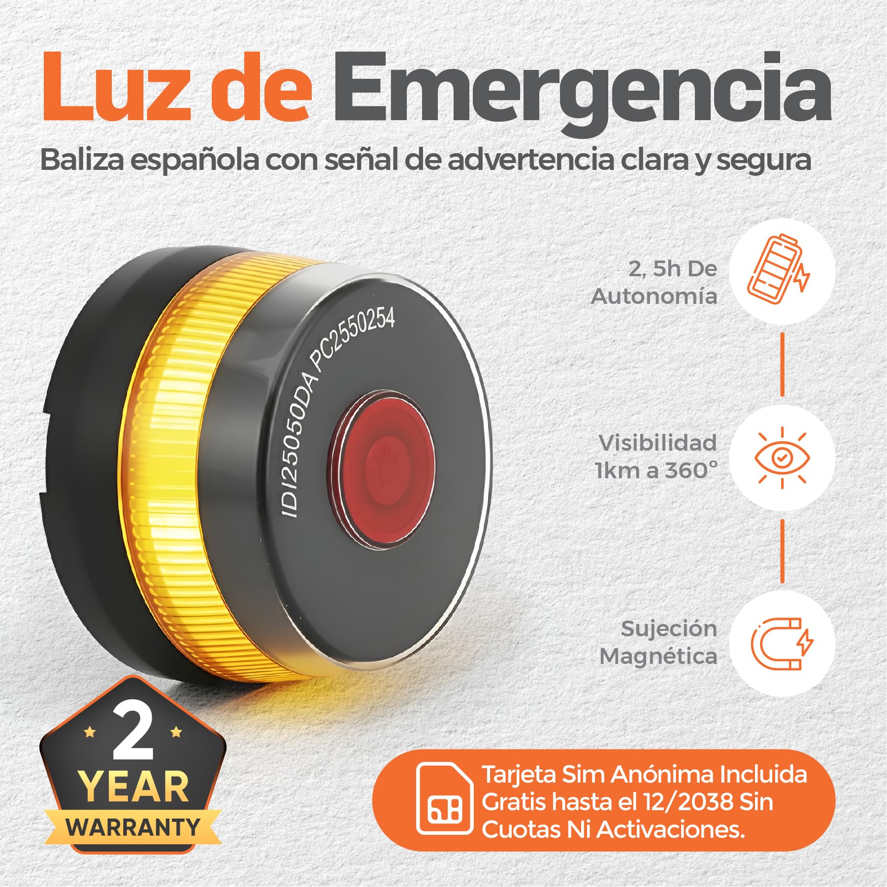 Baliza V16 Homologada DGT con Geolocalizador 3.0 | Luz Emergencia Coche Homologado DGT | V16 Conectada y Geolocalizada con SIM Incluida sin Costes hasta 2038 | Obligatoria desde 2026 Normativa DGT