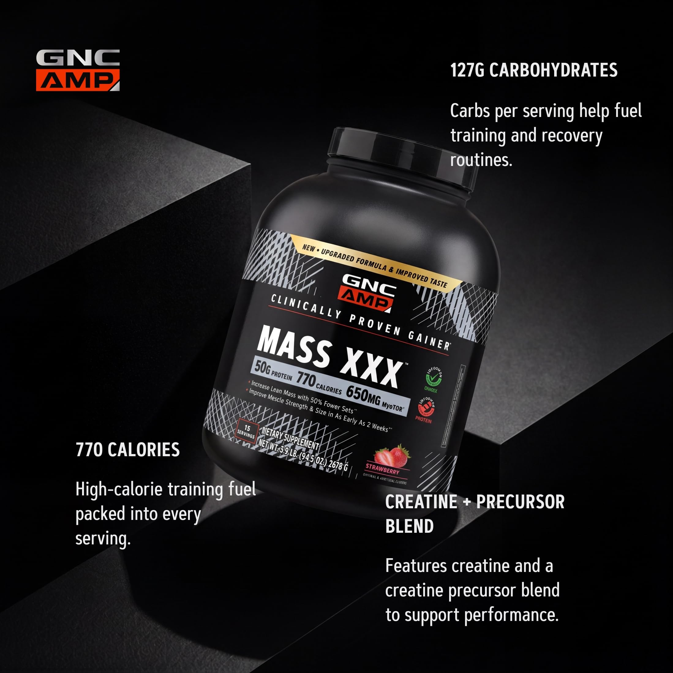 GNC AMP Mass XXX with MyoTOR, Strawberry, 96.1 oz, 13 Servings — Amazon image 5