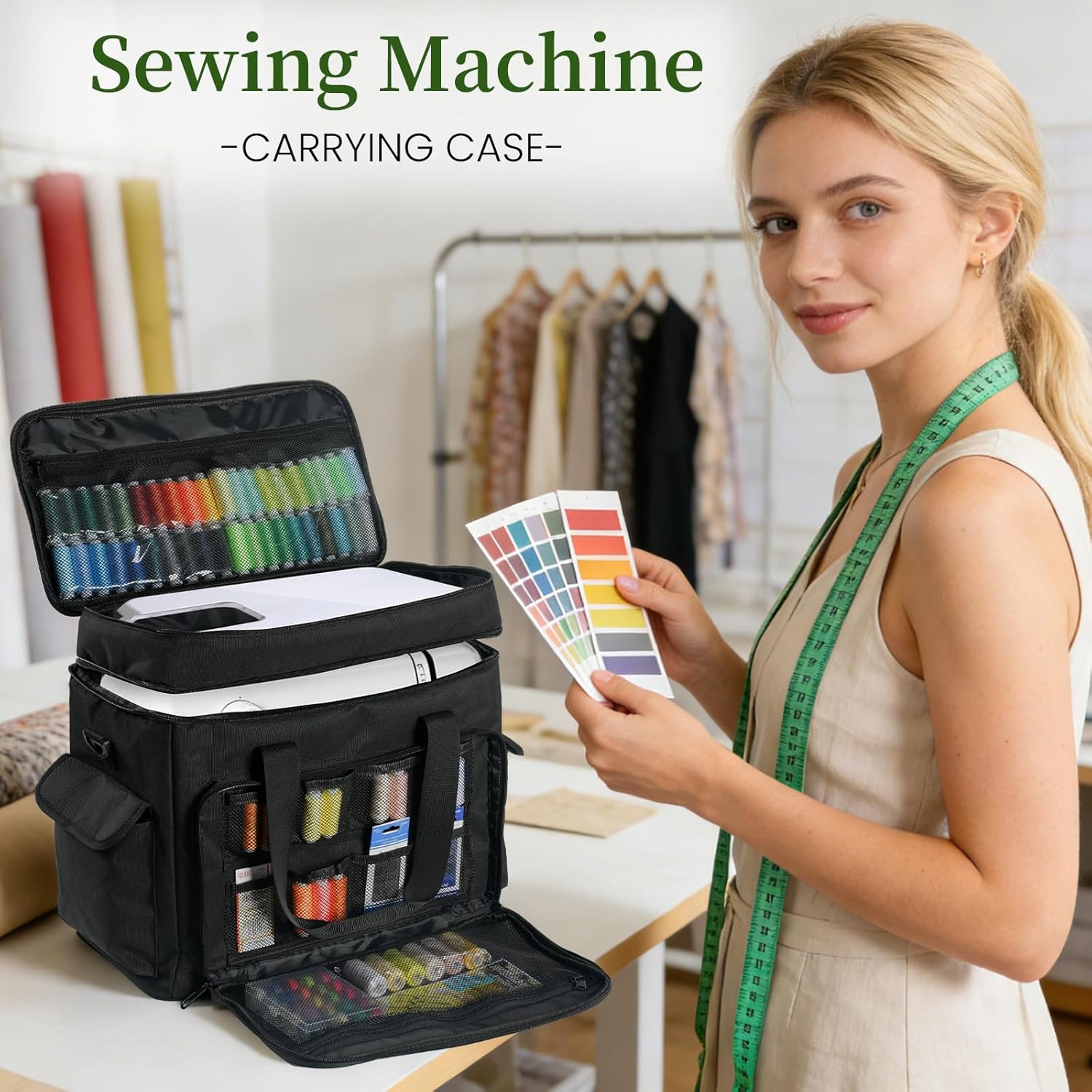 Sewing Machine Case, 2 Layer Sewing Machine Carrying Case with Adjustable Shoulder Strap - Sewing Machine Tote Bag for Most Standard Machine and Accessories