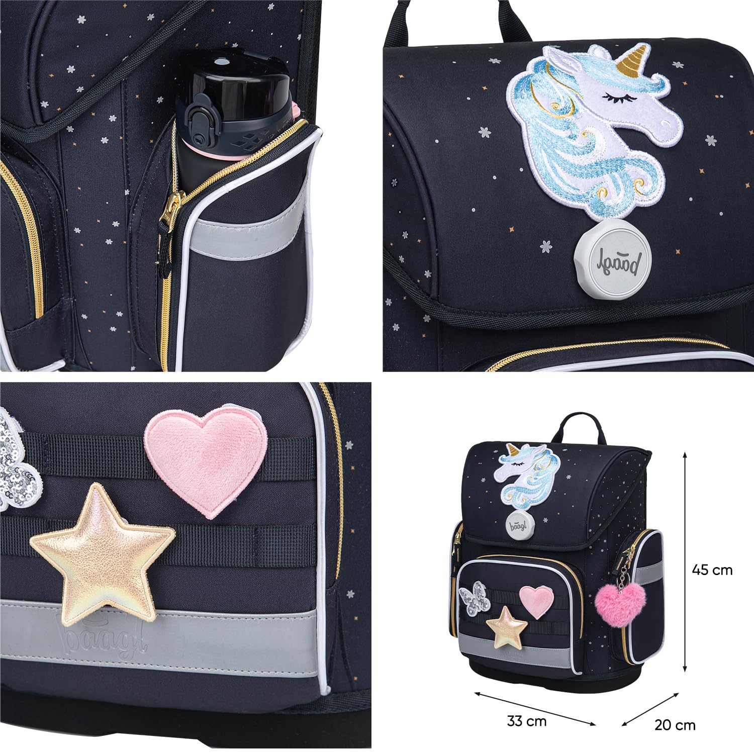 Baagl Mochila escolar para niños y niñas para 1ª clase (o 2ª clase), mochila escolar Ergo para niños y niñas, mochila escolar ligera con correa para el pecho
