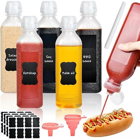 Supkiir 16oz Empty Squeeze Bottles with Flip Top & Bonus Funnel, Reusable...