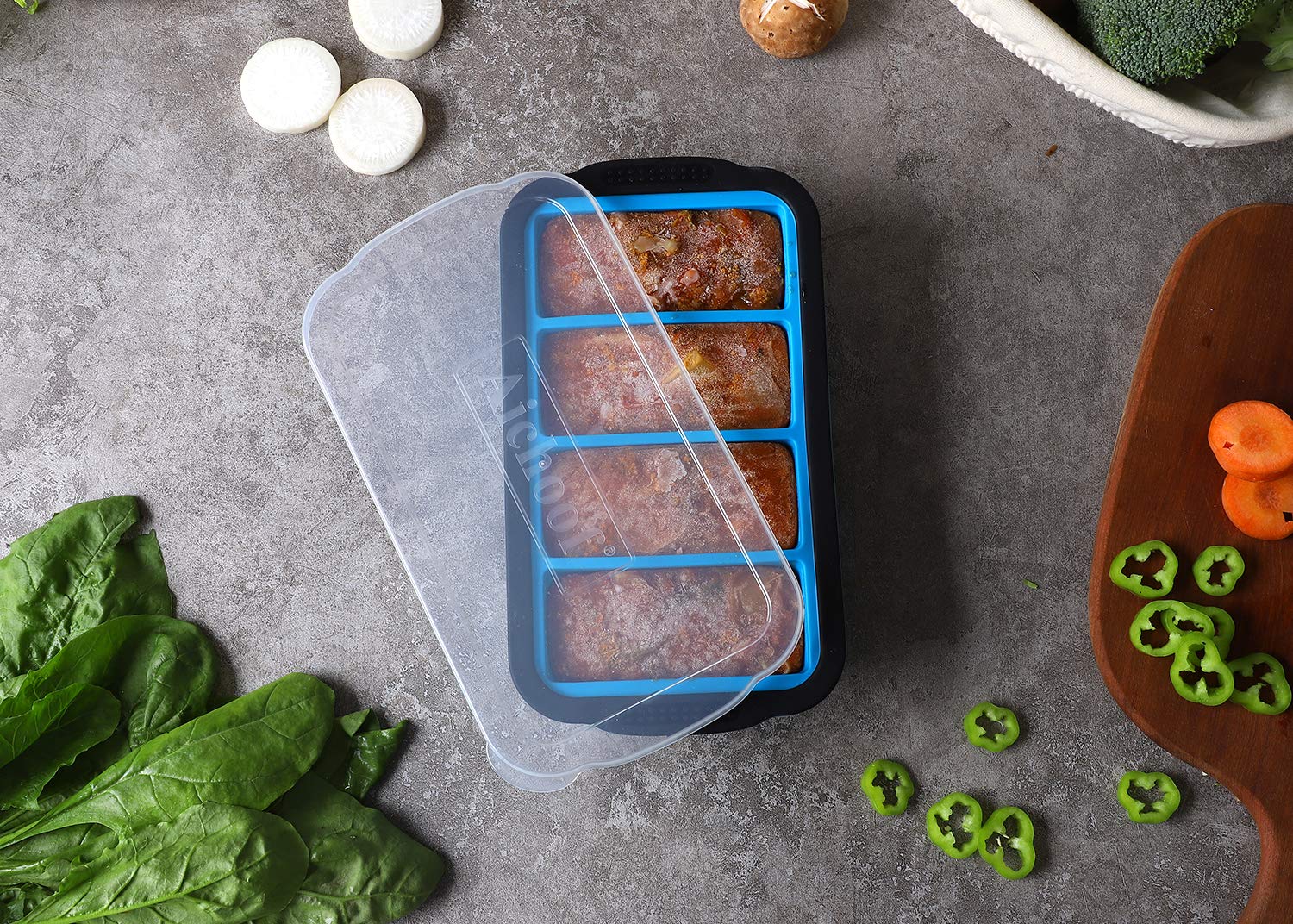 Lot De 2 Plateaux Congélation Silicone Avec Couvercle - 300ml Compartiments Bébé Et Soupes
