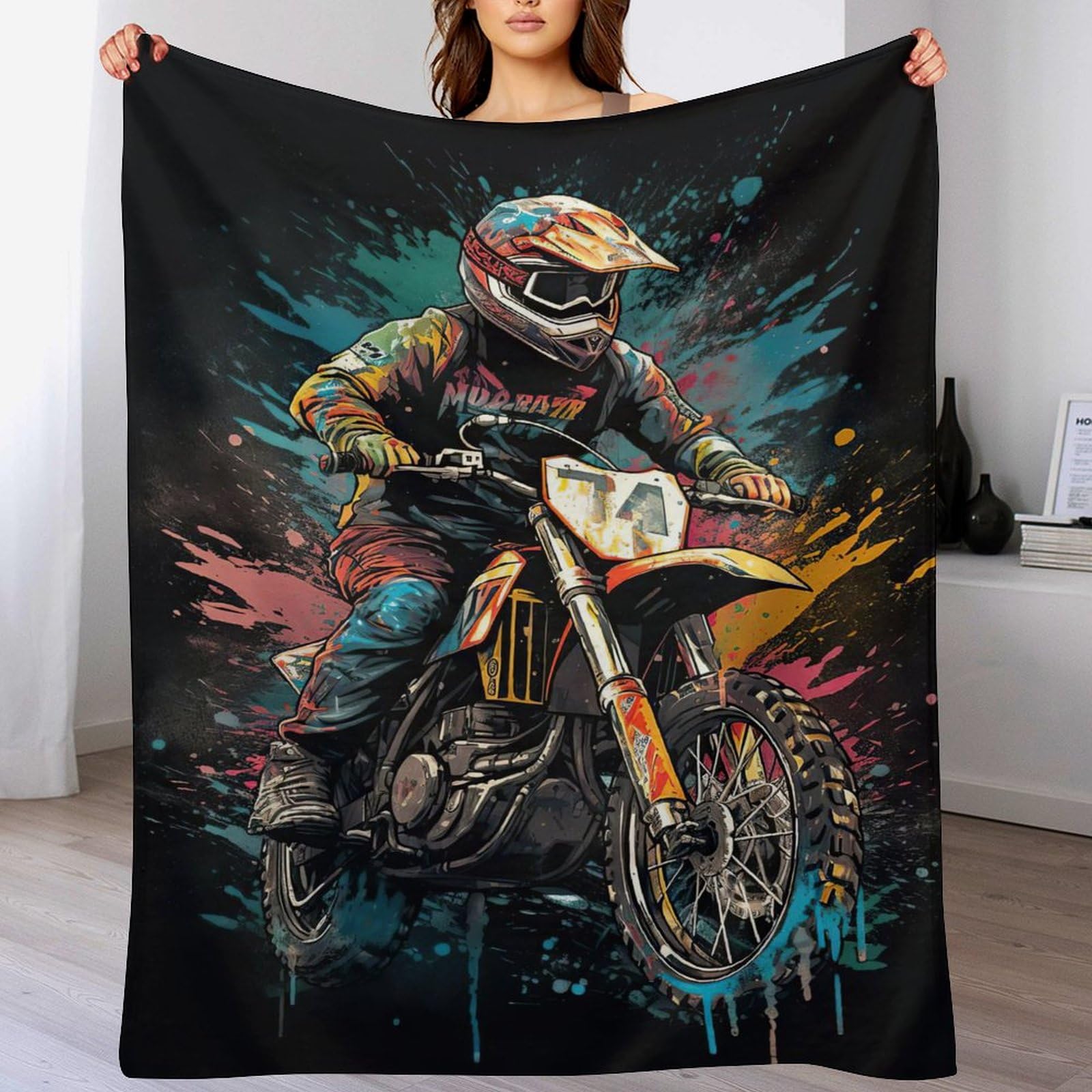 Couverture Polaire Motocross Flanelle Couverture Lit Housse Canapé 150x200cm