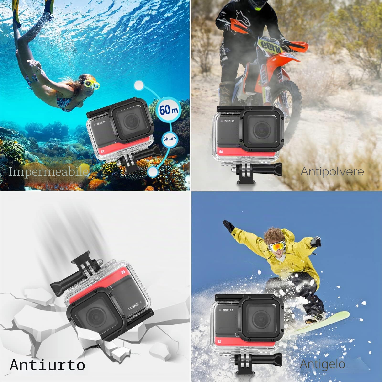 Custodia impermeabile per insta360 ONE RS 4K, custodia subacquea per action camera, copertura subacquea