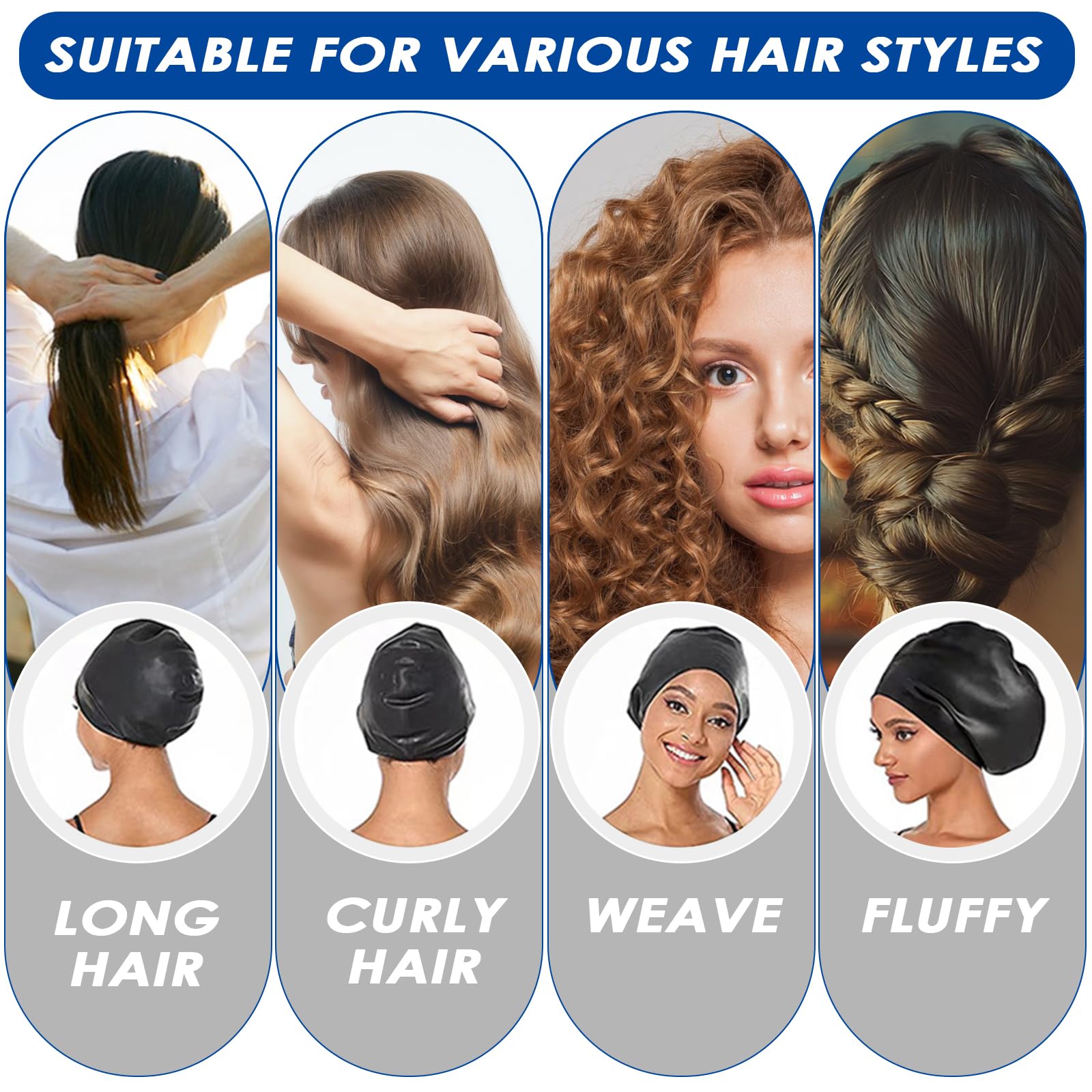 BRDLOCK Cuffia da nuoto per bambini per capelli lunghi, cuffia da nuoto in silicone per ragazze ragazzi con capelli lunghi, cuffia da nuoto impermeabile, design per capelli afro, capelli ricci