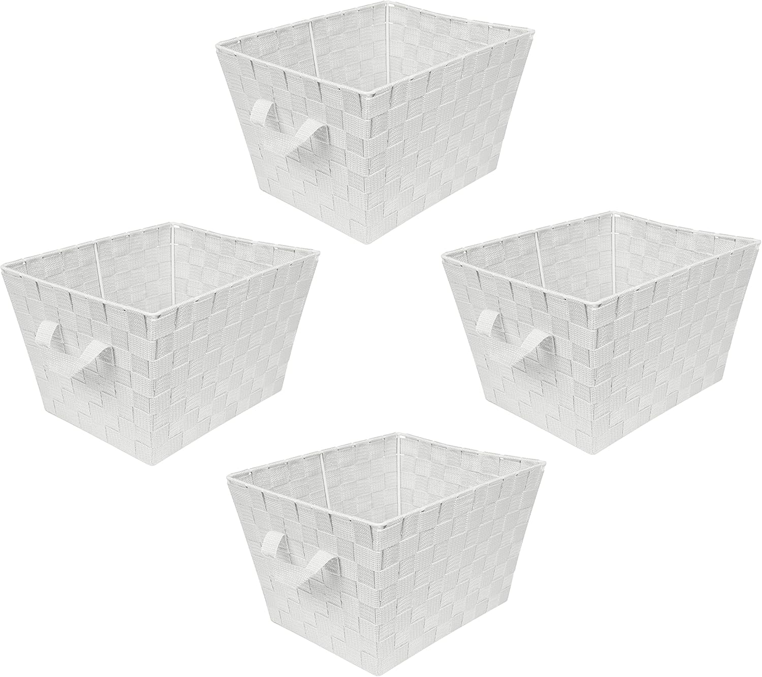 Simplify Medium Woven Strap Tote | Decorative Storage Basket | 2 Handles | Organization | Closet | Bedroom | Bathroom | Nursery | Accessories | Toys | Gifts | 4 Pack | Heather Grey 4 Pack Medium Heather Grey