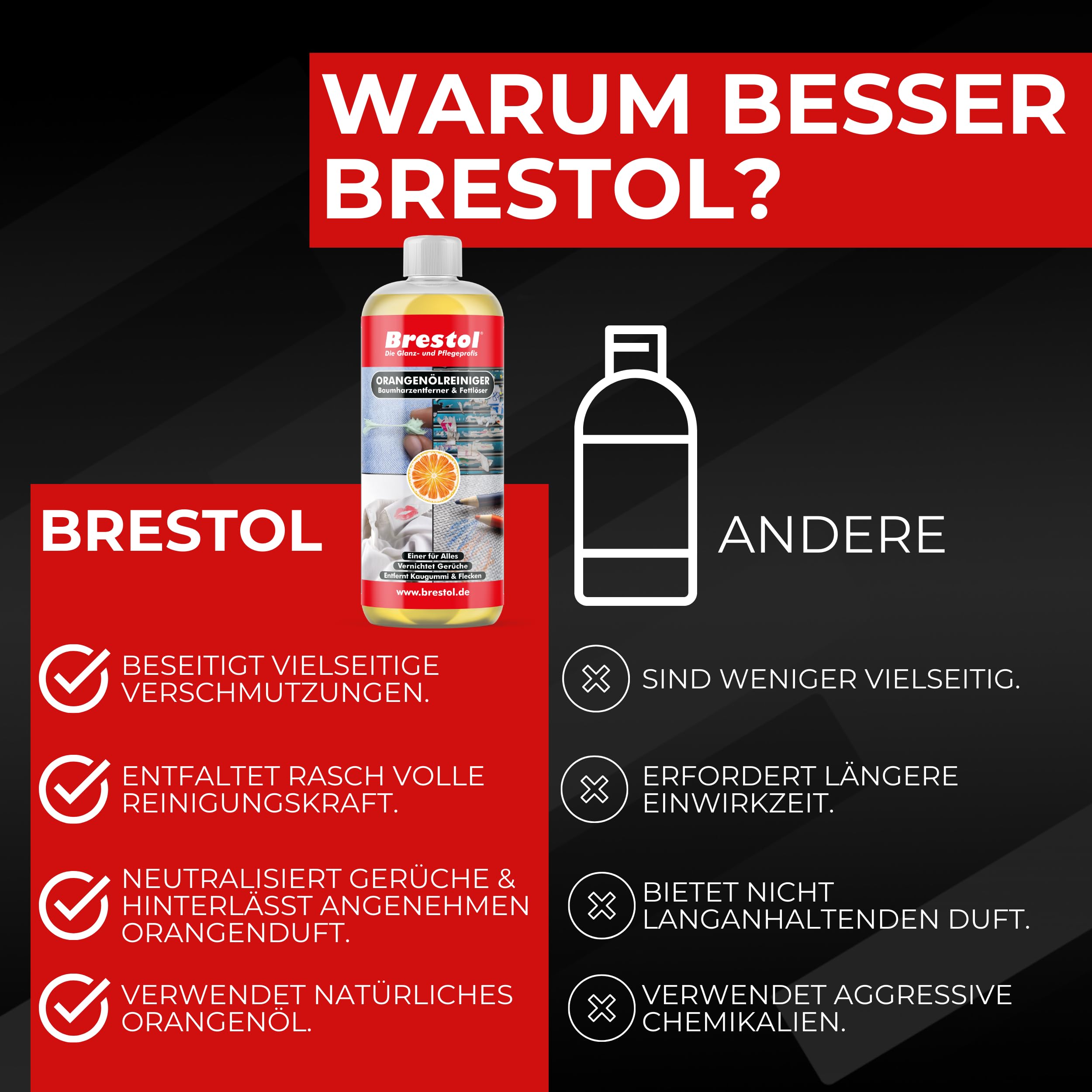 BRESTOL® ORANGENREINIGER 2x 1000 ml - Universalreiniger Fett Öl Kaugummi Baumharz Entferner Baumharzentferner Geruchsneutralisierer Orangenölreiniger