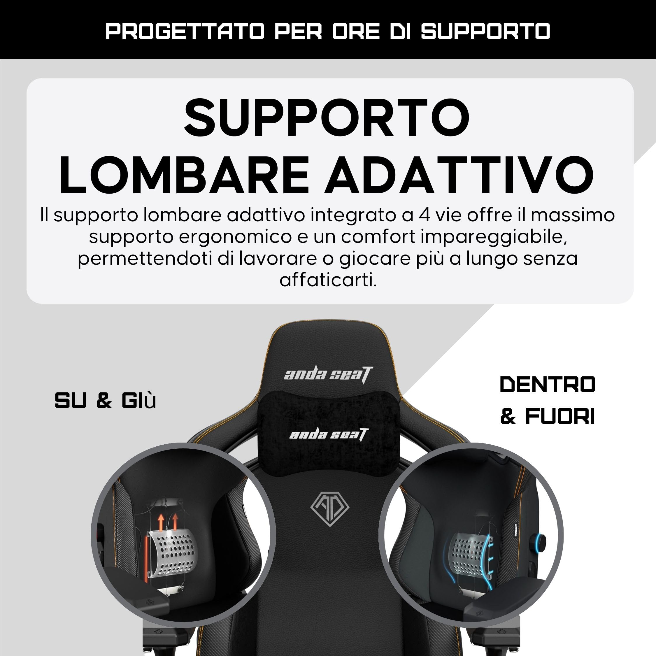 Anda Seat Kaiser 3 Large Sedia gaming Ergonomica per adulti - in Similpelle, con Supporto Lombare e Braccioli Regolabili 4D, Poltrona Gaming Reclinabile e Comode, per Ufficio o casa, Nero