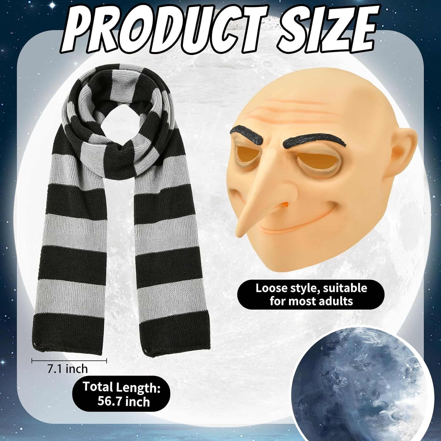 BUUFAN 2PCS Halloween Costume Accessories for Adults, Latex Mask & Scarf