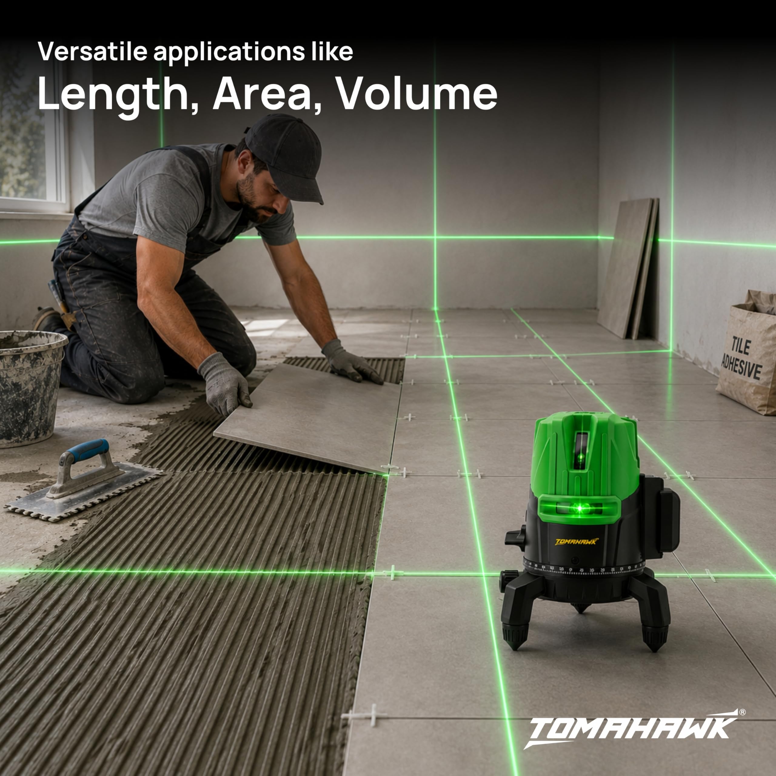 TOMAHAWK® Plastic Professional 2-Line 3D Cross Self Leveling Laser Level, Horizontal and Vertical Green Laser Line (02-N-2Line level) | Heavy Duty & Durable Build 1