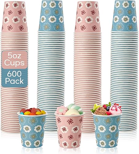 Miniatura 7 de Paquete de 600 vasos de papel de 5 onzas, tazas de baño, vasos desechables coloridos, mini vasos para enjuague bucal, taza para beber caliente para