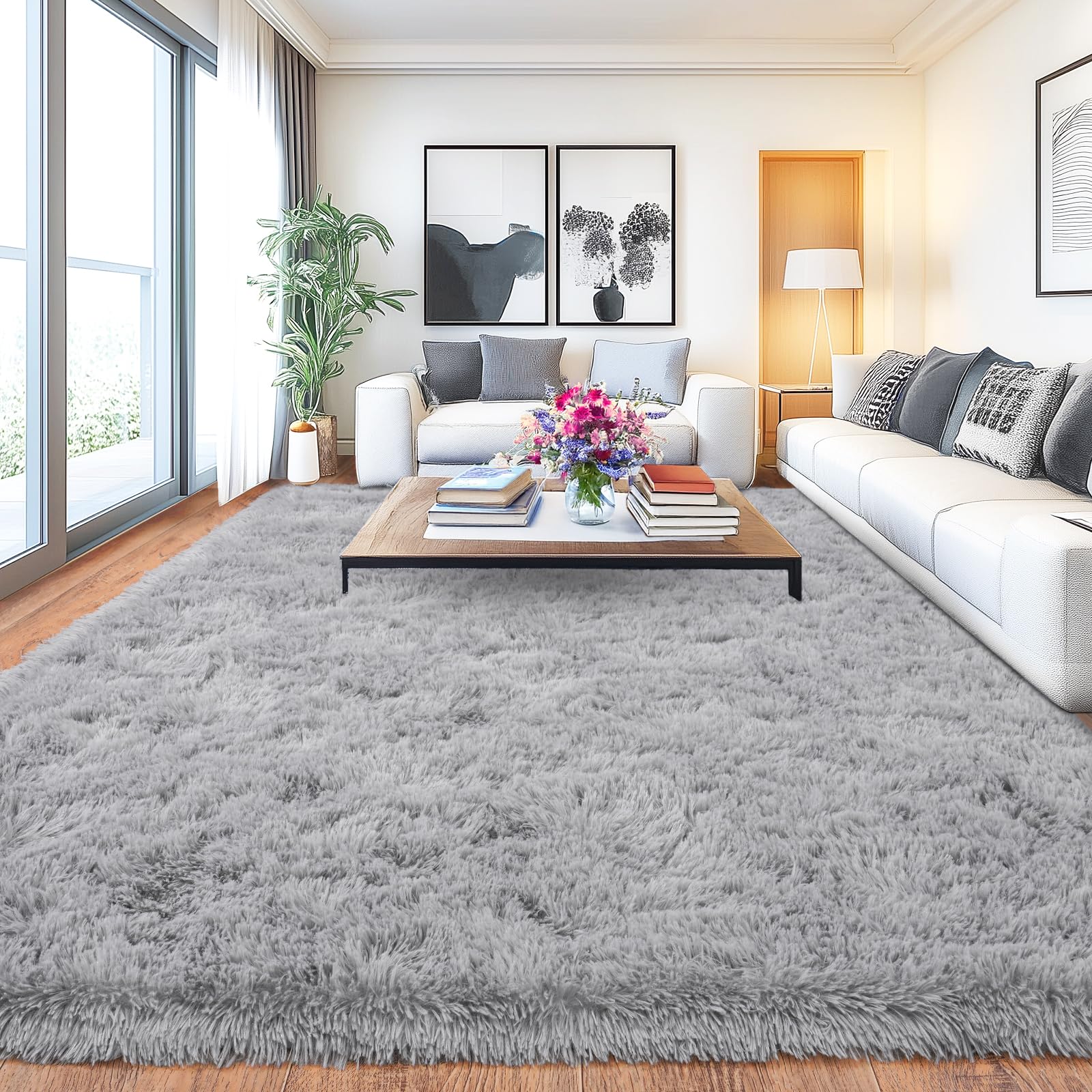 Chicnix Großer Teppich Wohnzimmer Hochflor 160x230 Grau, Weich Shaggy Langflorteppich rutschfest, Moderner Flauschig Teppich Schlafzimmer Kinderzimmer Wohnheim Heim Dekor