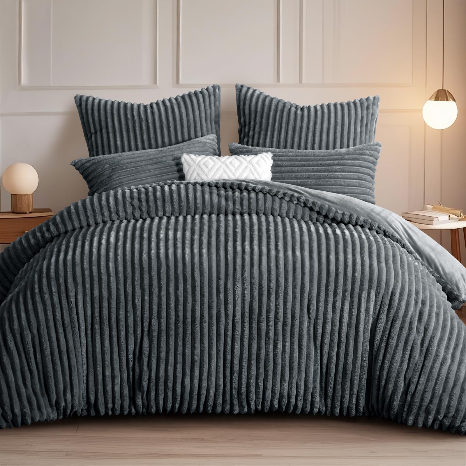 RUIKASI Winter Flanell Bettwäsche 220 x 240 Grau 3teilig, Plüsch und Warm
