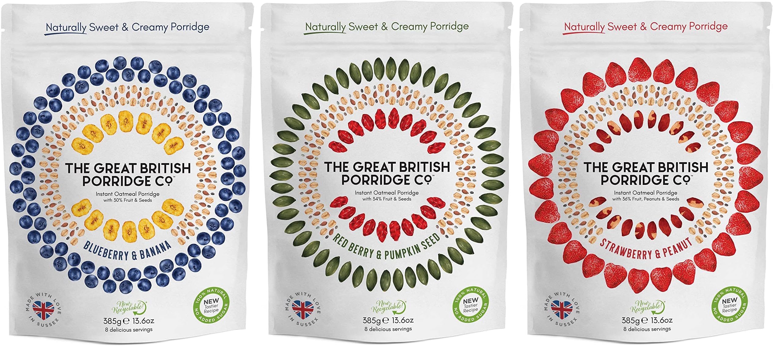 The Great British Porridge Co Gluten Free & Vegan Friendly Nutritious Instant Porridge (Variety Pack, 3-Pack)