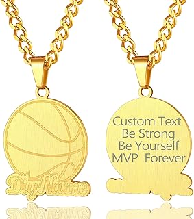 Men Ball Pendants Sports Chain Necklace, Stainless Steel Soccer/Baseball/Football Lover Necklaces for Men, Silver/Gold Plated/Black, Trendy Sport Fan Jewelry Send Gift Box