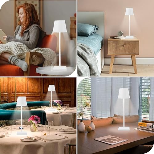 Miniatura 7 de Kelalry - Lámpara de mesa inalámbrica, lámpara de escritorio LED recargable, funciona con batería de 5200 mAh, 3 luces de mesa regulables sin