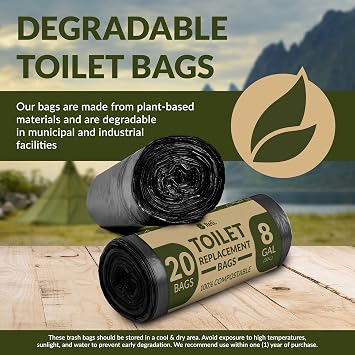 Reli. Portable Toilet Bags (20 Count) Camping Bathroom Bag | 8 Gallon | Compostable | Luggable Loo, Bucket Toilet | For Boating, Hiking | Leak-Proof